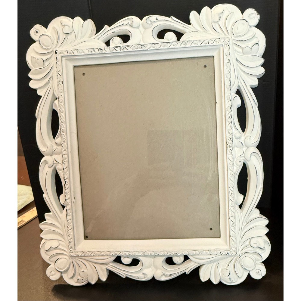 Picture Frame White Ornate Baroque Distressed Scroll Shabby Chic Victorian 8x10